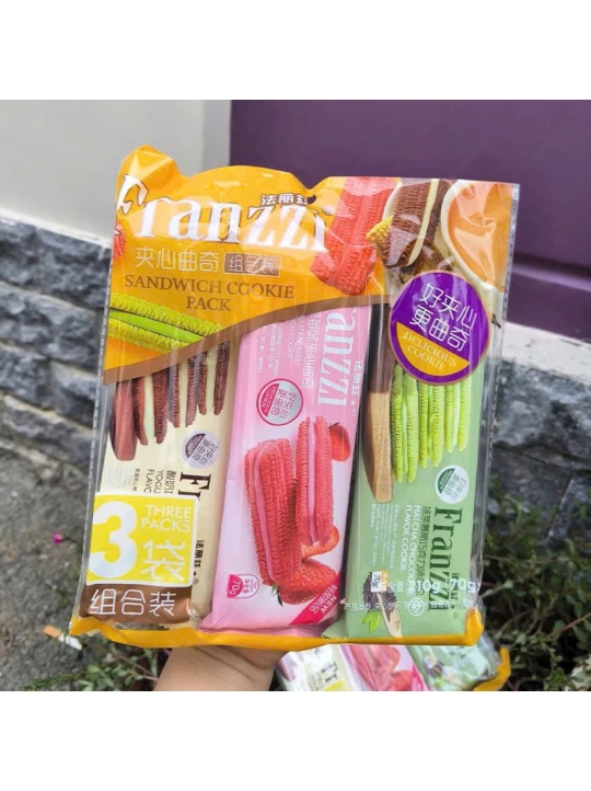 Lốc 3 Gói Bánh Quy Franzzi Mix Vị Dâu, Trà xanh, Yogurt 70g*3 - BeeGin Food