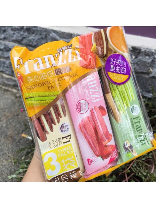 Lốc 3 Gói Bánh Quy Franzzi Mix Vị Dâu, Trà xanh, Yogurt 70g*3 - BeeGin Food