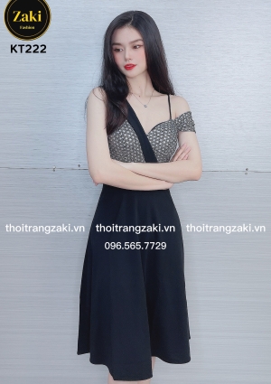 Đầm Xòe Phối Vải Kim Xa  KT222