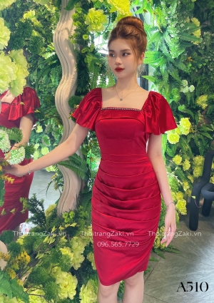 ĐẦM DỰ TIỆC XẾP LY ĐÍNH DÂY ĐÁ A510