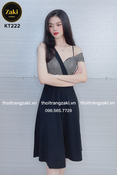 Đầm Xòe Phối Vải Kim Xa  KT222