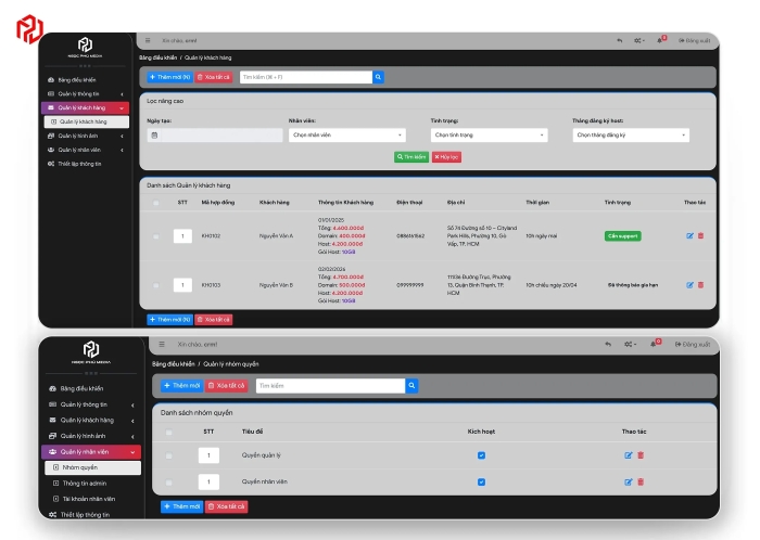 CRM - Quản lý nhân viên cho ngành Tư vấn website