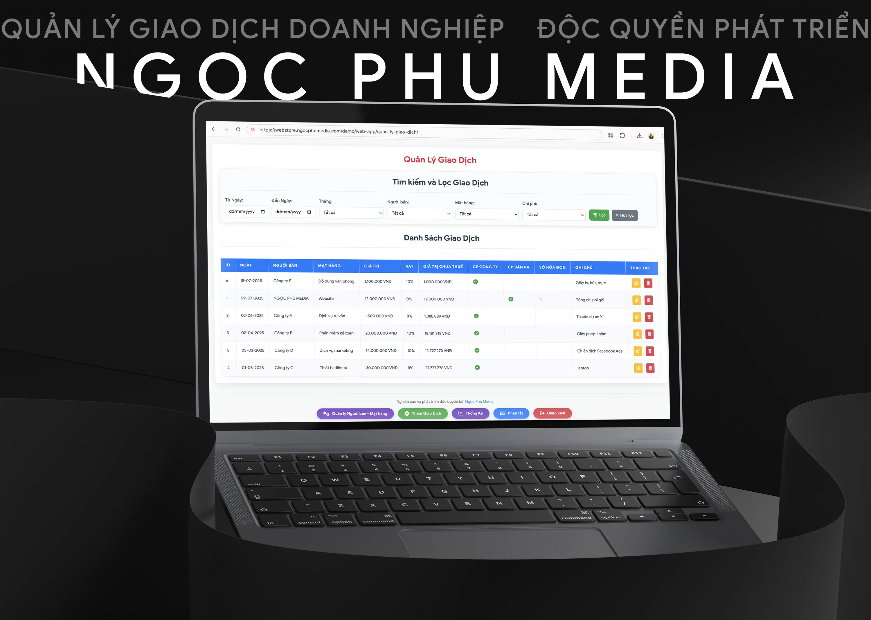 Web App Quản lý giao dịch đầu ra cho doanh nghiệp