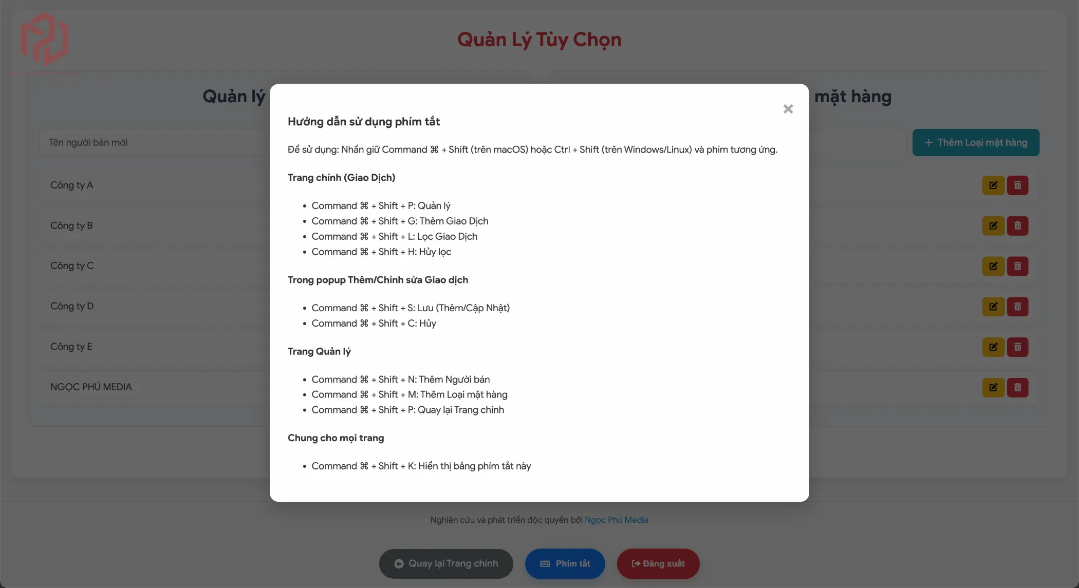 Web App quản lý chi phí đầu ra doanh nghiệp Ngọc Phú Media
